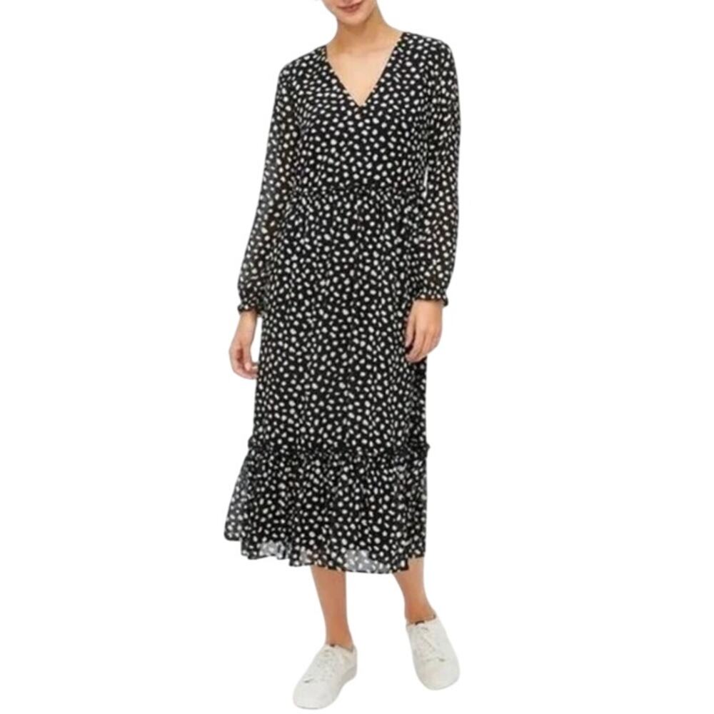 J. Crew Black & White Crinkle V-neck Midi Dress Size XS